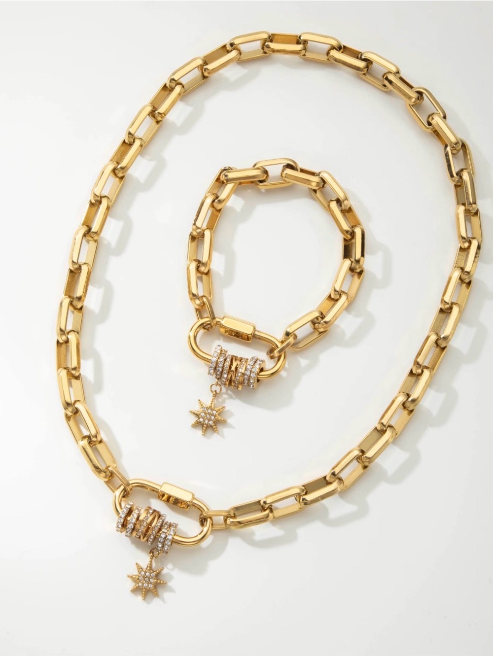 SET 18K Gold Plated Crystal  Necklace and Bracelet with Star Charm Waterproof